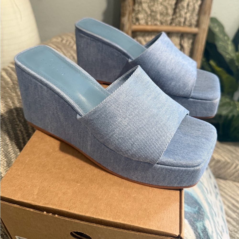 ASOS Light Denim Blue Platform Wedge Slides